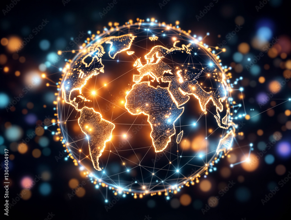 Obraz premium Globe made of interconnected digital nodes, representing global connectivity through the internet.