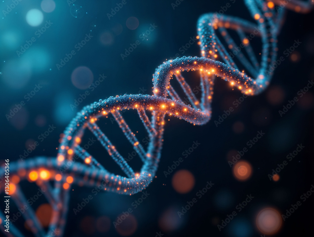 DNA strand made of glowing data, symbolizing biotechnology and genetic engineering. DNA strand made of glowing data, symbolizing biotechnology and genetic engineering.