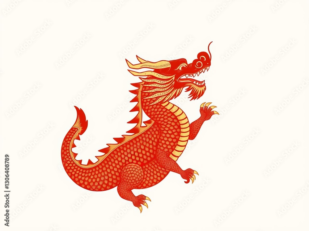Chinese dragon design on dark red background with gold accents, representing strength, power, and prosperity in traditional Chinese culture and mythology, traditional, illustration Chinese dragon design on dark red background with gold accents, representing strength, power, and prosperity in traditional Chinese culture and mythology, traditional, illustration