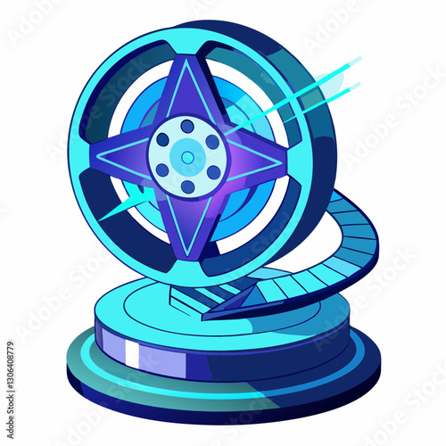 futuristic hologram of a spinning movie reel