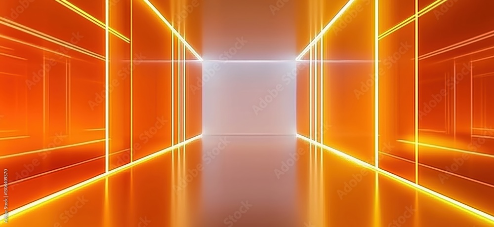 Fototapeta premium Futuristic Orange Tunnel with Glowing Lines Creating a Sense of Depth and Mystery