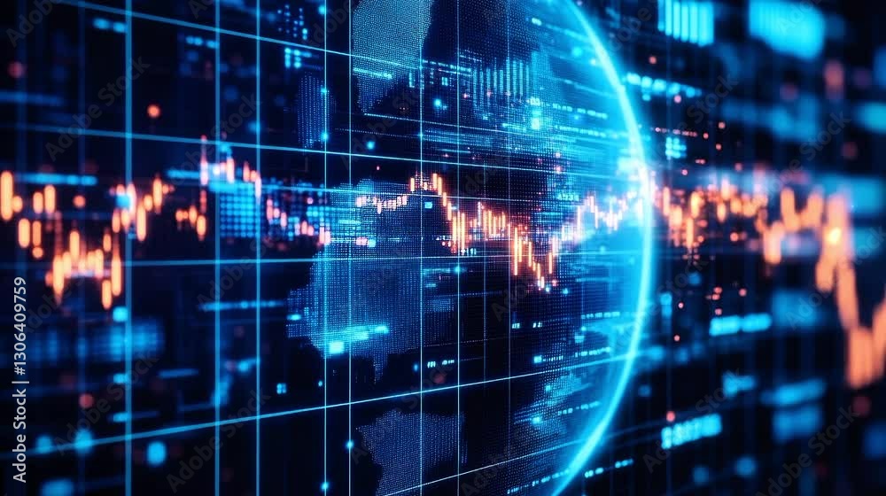 Abstract digital globe with financial data overlays, new economy banner, futuristic and dynamic
Abstract digital globe with financial data overlays, new economy banner, futuristic and dynamic