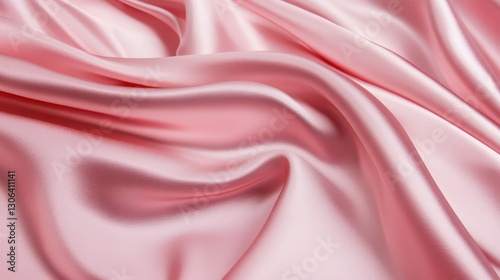 A smooth piece of pink satin fabric with soft diagonal stripes creating a sophisticated texture that reflects light in a refined, luxurious manner.