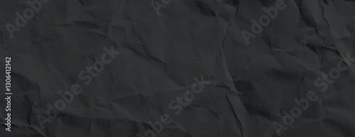 A crumpled black paper background with a textured, wrinkled style. The black background adds a dramatic, dark effect. Paper texture background vector. Black background.