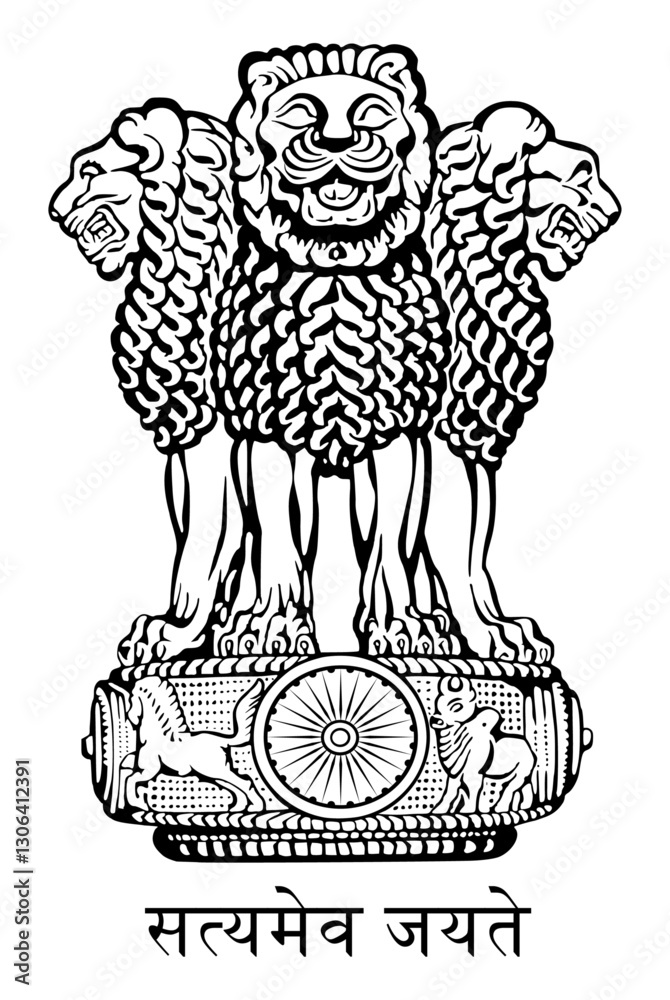 Obraz premium Ashok Pillar symbol icon. Satyamev jayete symbol. Government of India. Ashok Stambh symbol. symbol, icon, vector, illustrations.