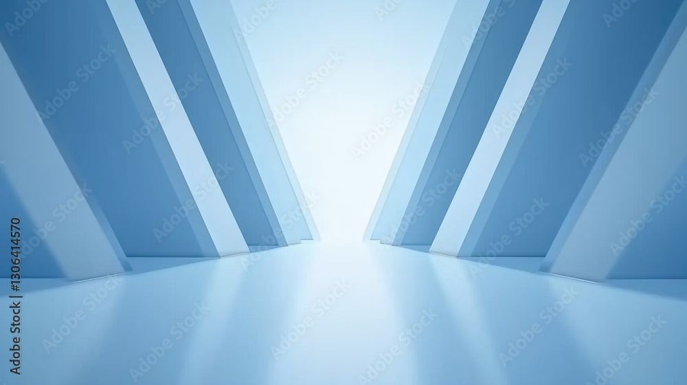 Fototapeta premium Stunning Blue Abstract Architecture Design with Perspective Lines and Soft Lighting