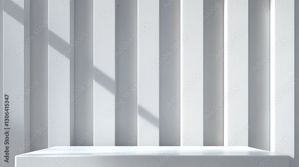 Fototapeta premium Minimalist White Shelf Against Textured Wall with Soft Shadows Evoking Calmness