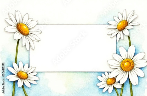 An illustration with daisies and a place for text in the center of the image.