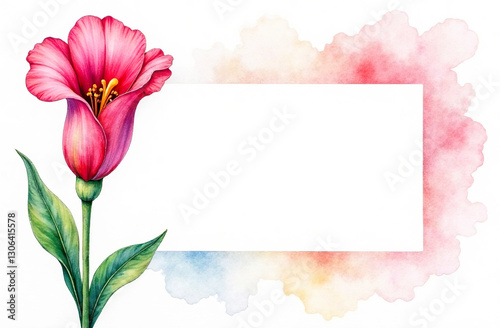 An illustration of a pink flower next to a large rectangular text space.