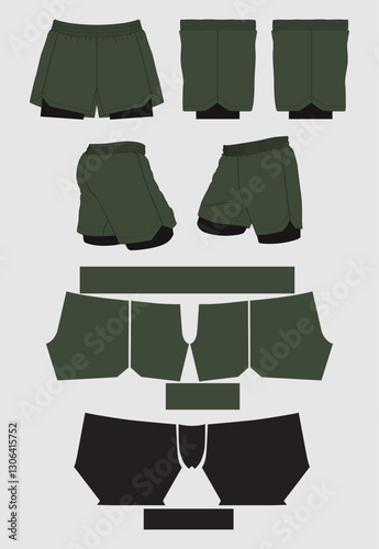 2 in 1 MMA Short Mockup and Pattern