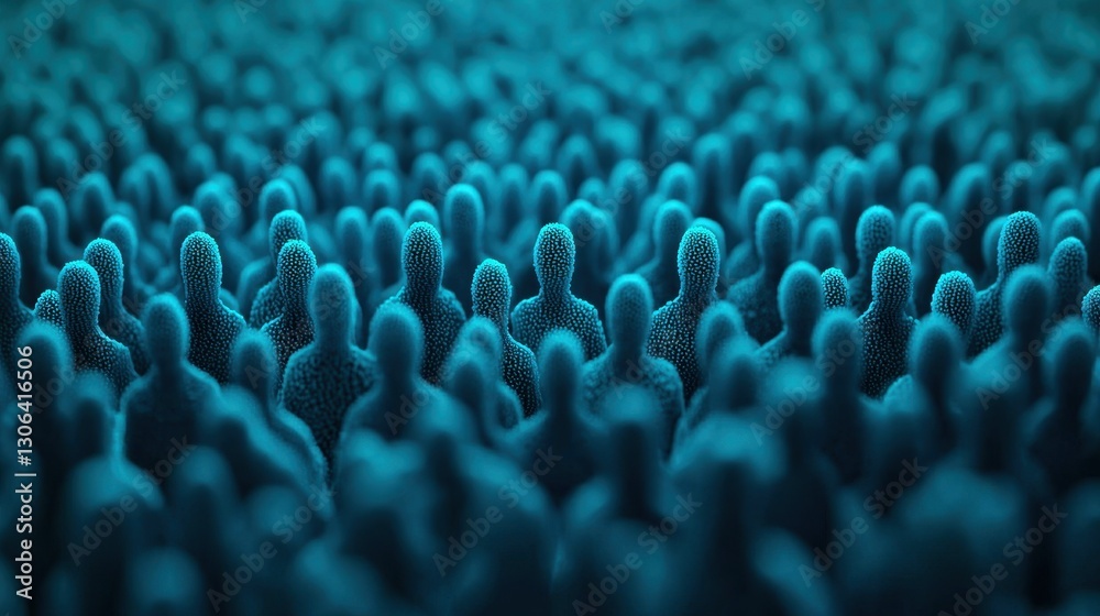 Obraz premium Abstract Representation of Crowd in Blue Tones with Depth Effects