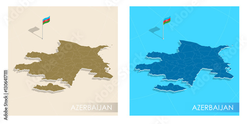 Azerbaijan country flag installed on geographic positioning map point of country territory. Azerbaijani commonwealth banner on land and sea. Festive patriotic HD format template for independence day