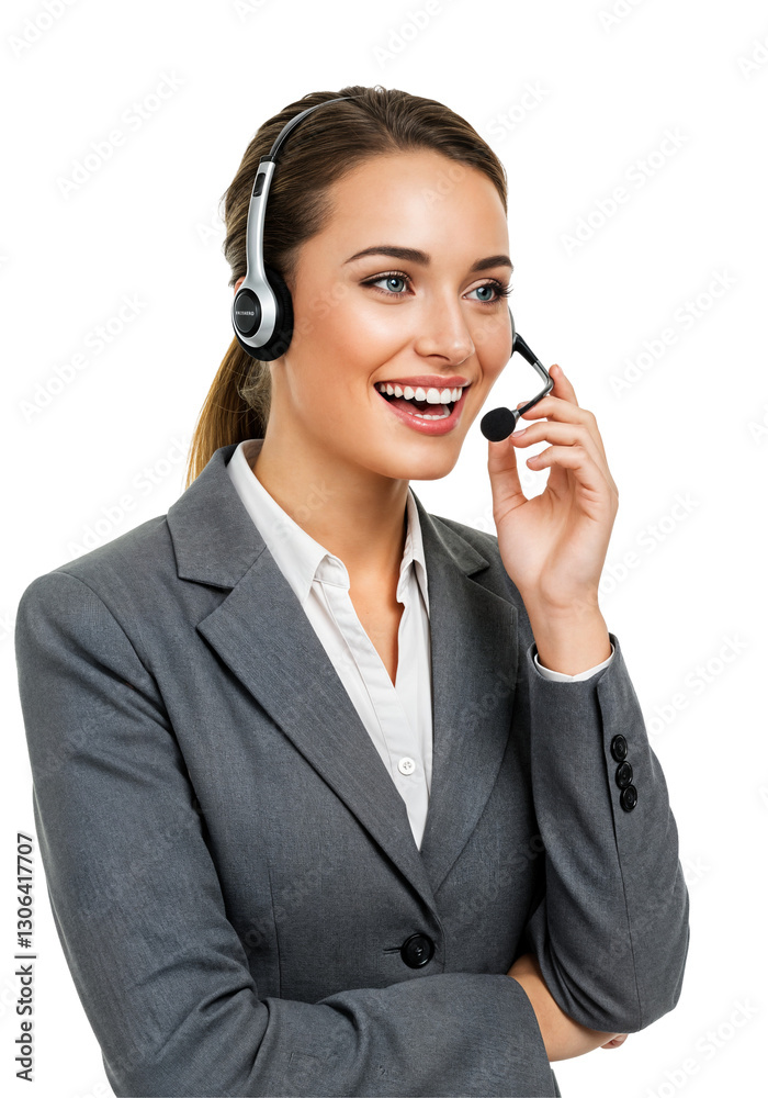 Professional Woman with Headset and Glasses in Business Suit Providing Customer Service Professional Woman with Headset and Glasses in Business Suit Providing Customer Service