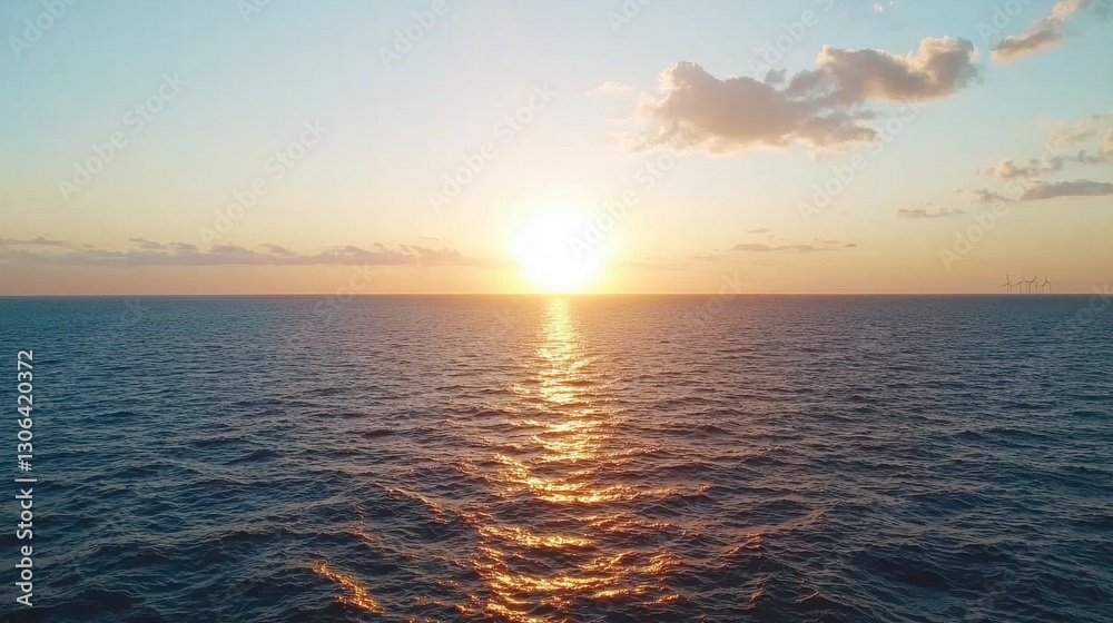 Obraz premium Beautiful Sunset Over Calm Ocean Waters with Gentle Waves