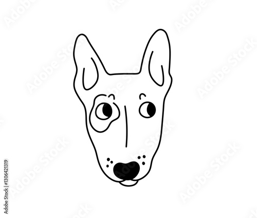 Vector isolated bull terrier bully dog breed face portrait art design idea colorless black and white contour line easy drawing