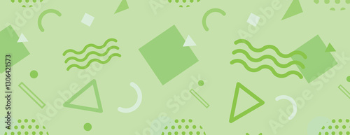 Green geometric background with light green and dark green shapes. The background features a playful, abstract style with green hues. Fun memphis pattern background. Green background vector.