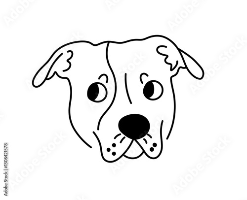 Vector isolated amstaff staffordshire terrier pit bull american dog breed head portrait colorless black and white contour line easy drawing