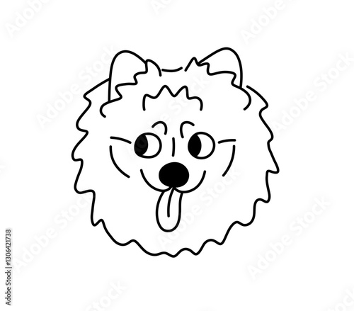 Vector isolated spitz dog breed head portrait colorless black and white contour line easy drawing