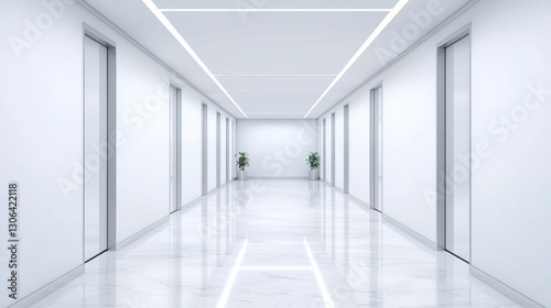 Wallpaper Mural Modern Minimalist Hallway with Elevators and Indoor Plants Torontodigital.ca