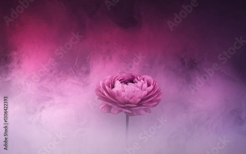 Pink flower in smoky purple background
