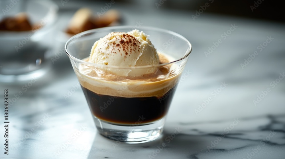 An Affogato Dessert Comprising Coffee and Vanilla Ice Cream