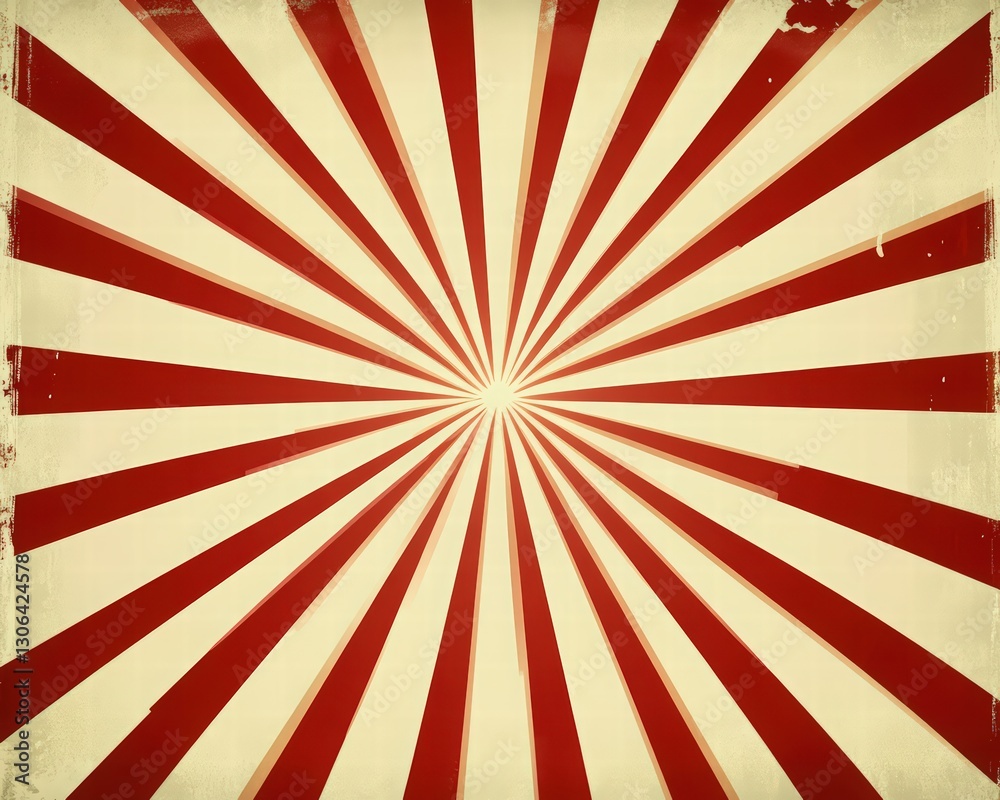 Fototapeta premium retro vector background with red and green striped spiral pattern, vintage circus poster style, sunburst design in pastel beige and teal, symmetrical arrangement