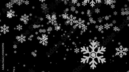 Snow Falling Black Screen. Snowfall Particle Animation 4k. Snowing Overlay Chroma Key Black Screen Alpha Channel Background. Winter Snow Fall, Looping Snowfall Particles Overlay, Isolated Snow Falling