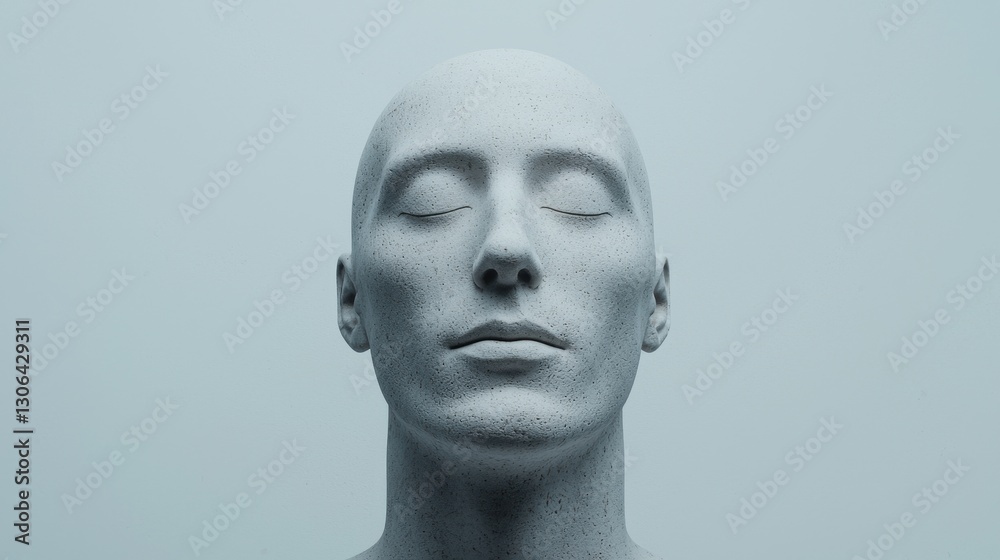 Serene Sculpture of a Human-Like Head with Closed Eyes Serene Sculpture of a Human-Like Head with Closed Eyes