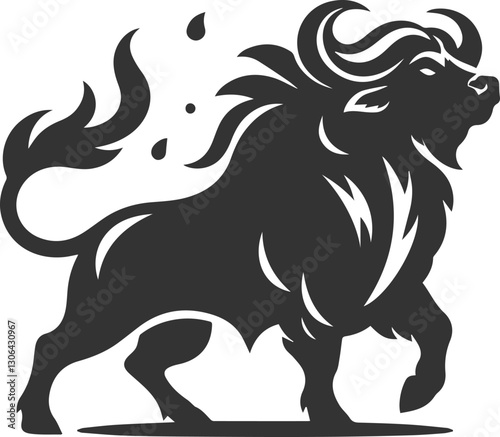Buffalo rearing up on its hind legs in a powerful stance animal vector silhouette