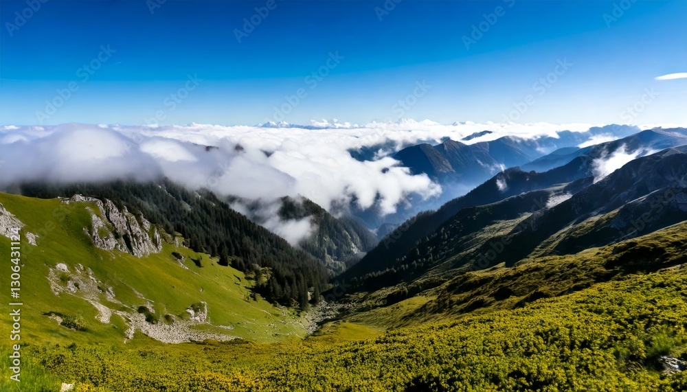 Fototapeta premium A Stunning Mountain Landscape with Low Clouds