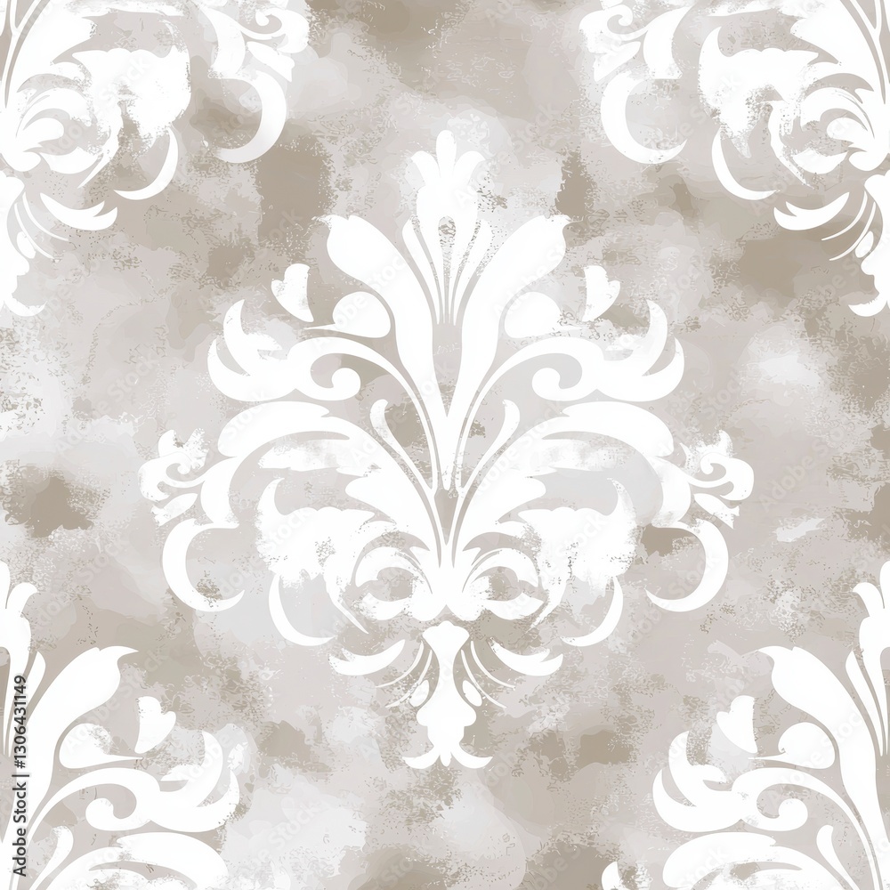 Elegant Damask Pattern on Watercolor Background Elegant Damask Pattern on Watercolor Background