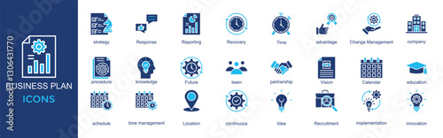 business plan icon set. with icon Change Management,company,procedure,knowledge,Future