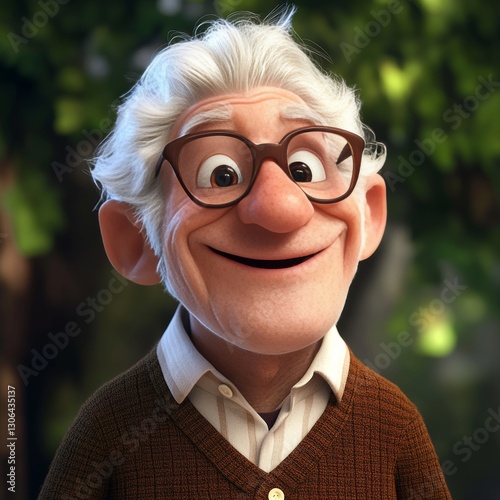 A GENERATIVE 3D ANIMATED PORTRAIT OF A CHEERFUL ELDERLY MAN WITH GLASSES