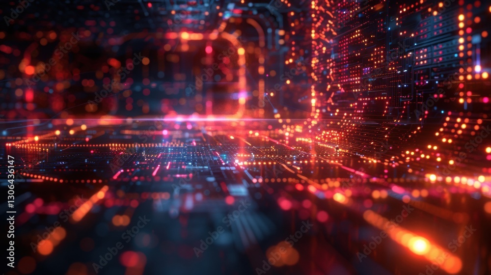 Futuristic digital circuit board with glowing neon lights Futuristic digital circuit board with glowing neon lights