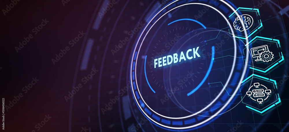 Obraz premium Feedback concept, user comment rating of company online, writing review diagram, reputation management. 3d illustration