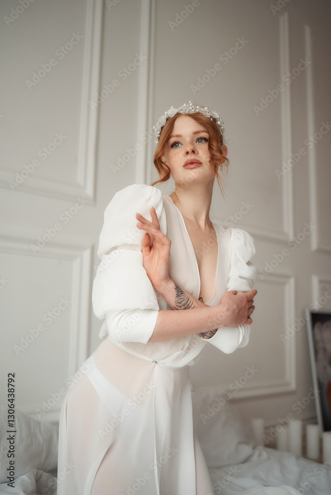 The morning of a beautiful red-haired bride. The morning of a beautiful red-haired bride.