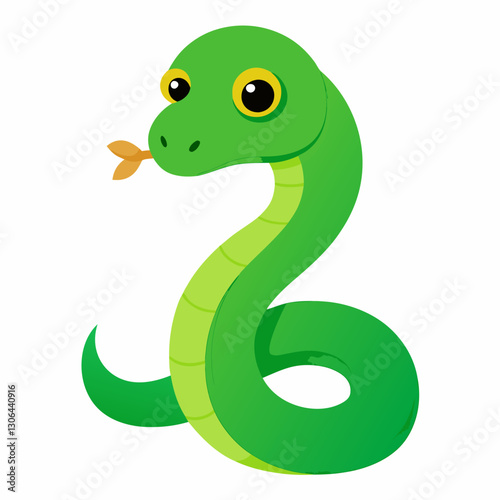 Cartoon green snake vector on white background.