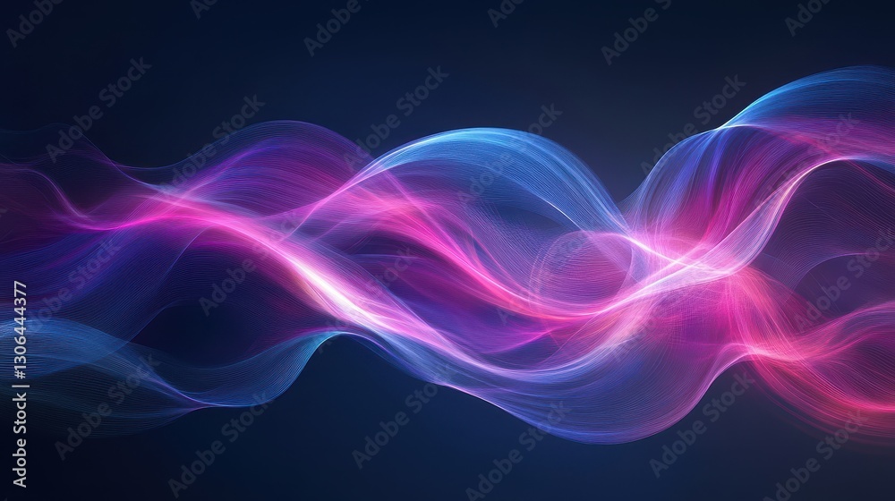 Obraz premium Abstract neon waves of pink and blue light on dark background