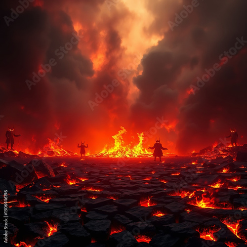 Photorealistic Biblical Depiction of Hell – Fiery Underworld of Eternal Damnation