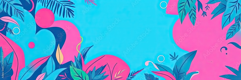 Naklejka premium Vibrant Tropical Leaves Abstract Summer Background Banner