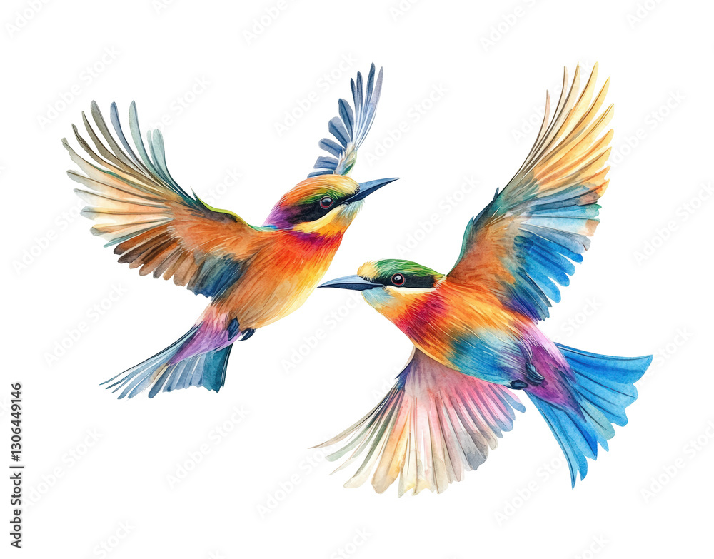 Fototapeta premium Colorful birds in flight nature dynamic isolated on transparent background