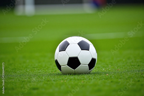 soccer ball sitting on top of a lush green field