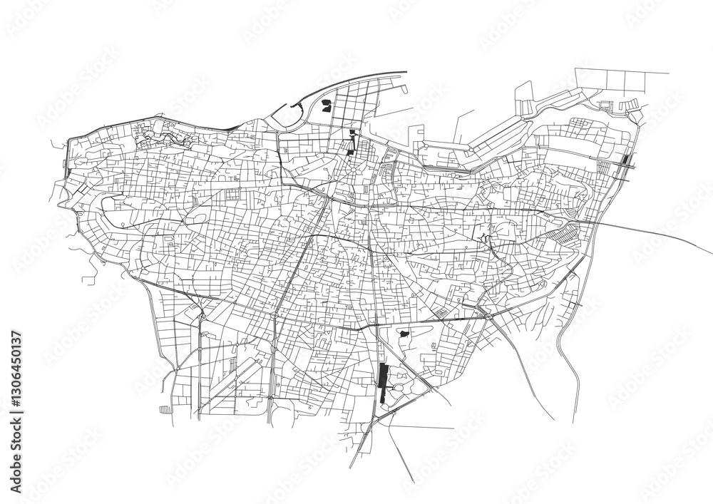 Fototapeta premium vector map of highways in the beirut city of lebanon with black and white color