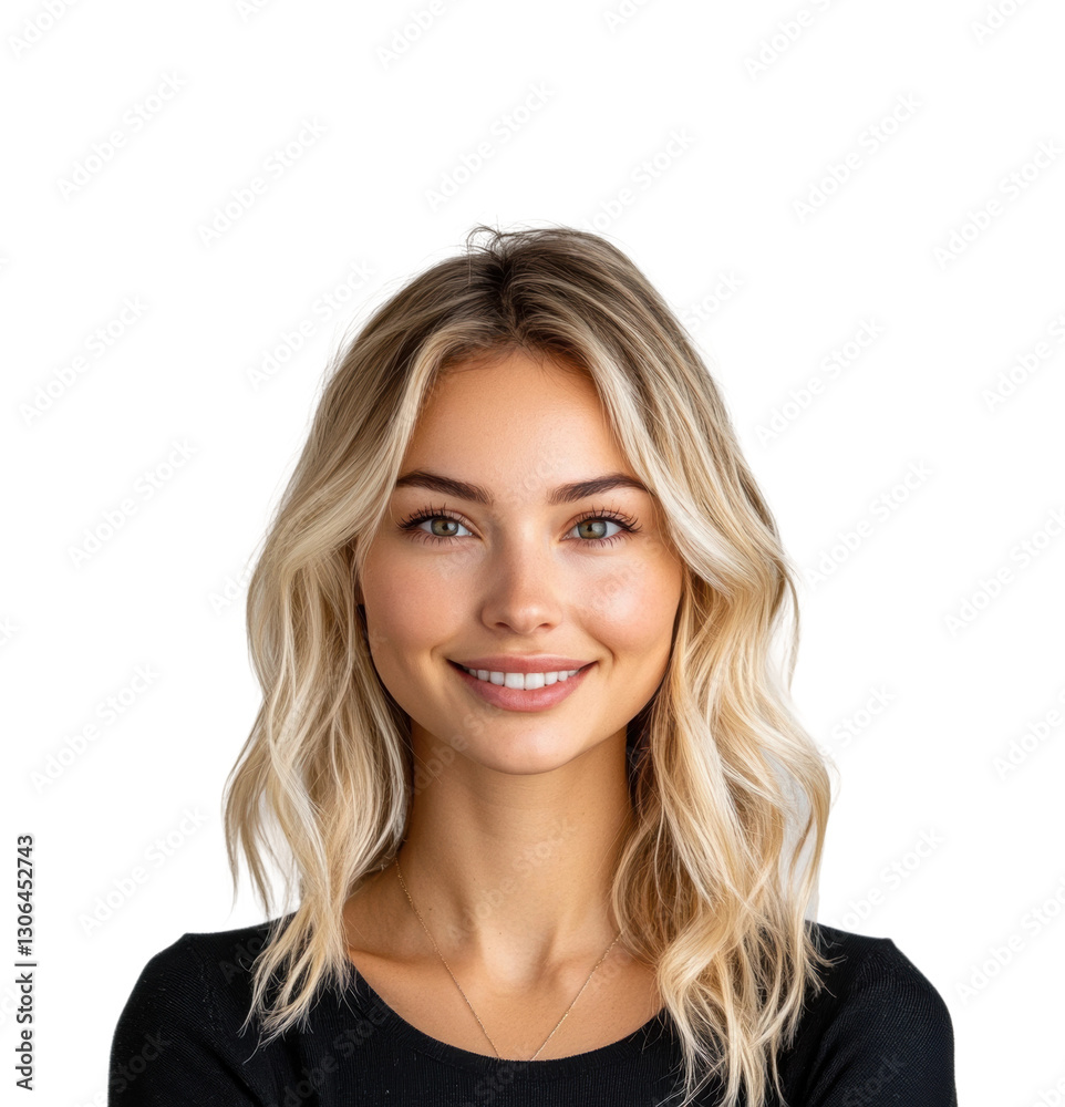 Portrait of smiling woman bright joy isolated on transparent background Portrait of smiling woman bright joy isolated on transparent background