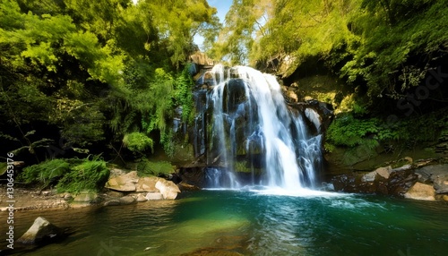 Natural Waterfall with Clear and Fresh Water