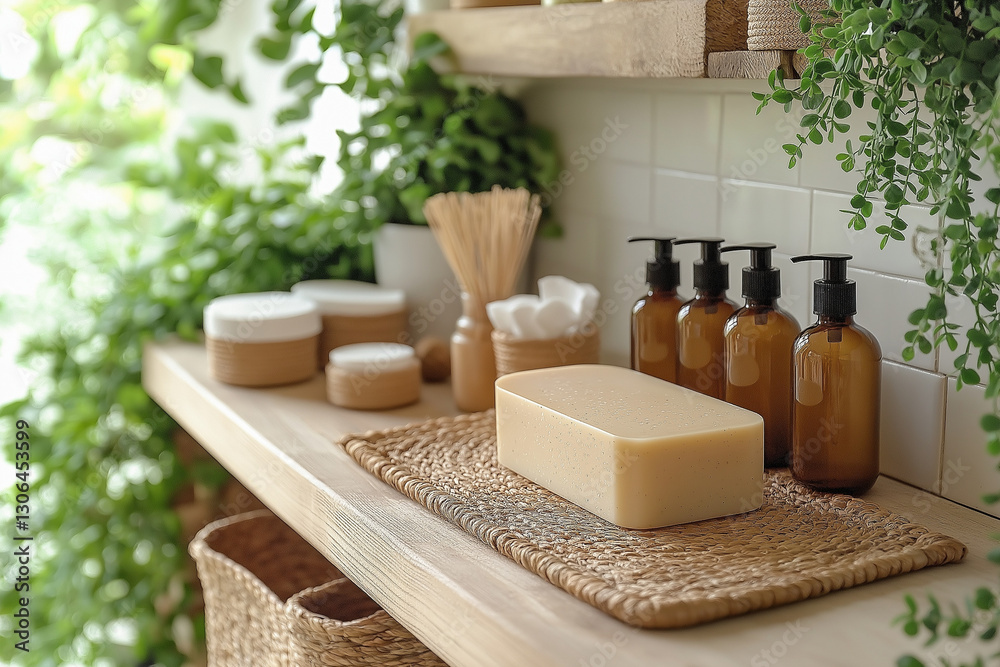 A stock photo depicts a minimalist lifestyle with zero-waste, environmentally friendly household items that encourages sustainable purchasing decisions A stock photo depicts a minimalist lifestyle with zero-waste, environmentally friendly household items that encourages sustainable purchasing decisions