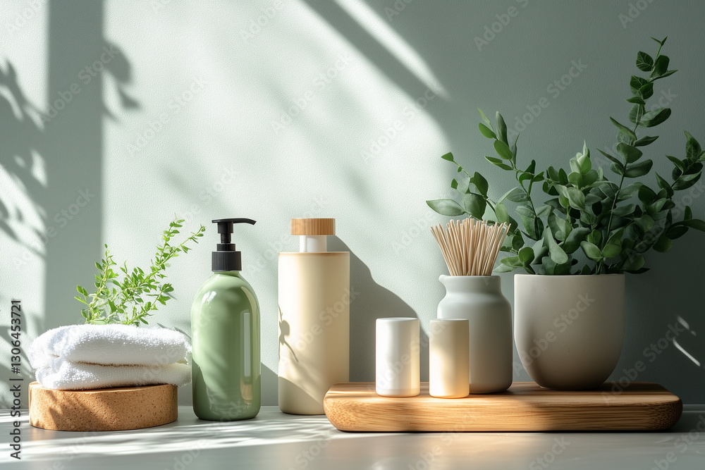 A stock photo depicts a minimalist lifestyle with zero-waste, environmentally friendly household items that encourages sustainable purchasing decisions A stock photo depicts a minimalist lifestyle with zero-waste, environmentally friendly household items that encourages sustainable purchasing decisions