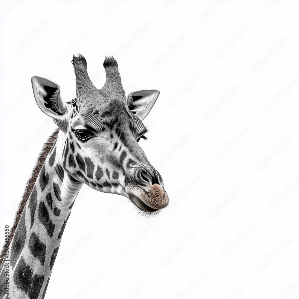 Fototapeta premium A tall giraffe with distinctive patterns against a white background