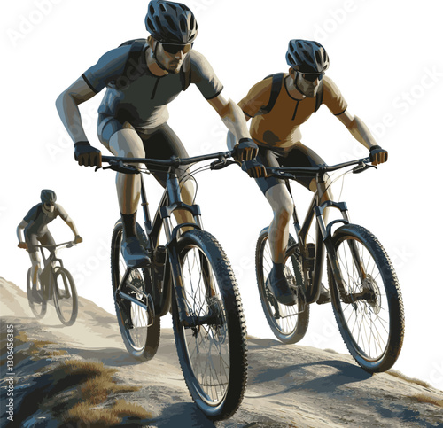 Create a bicycle and man riding vector art silhouette with white background.