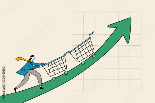 Aumentar las ventas o las ganancias, el crecimiento del poder adquisitivo o el gasto de los consumidores más dinero, el concepto de estrategia de marketing, el gerente de ventas de los empresarios emp
